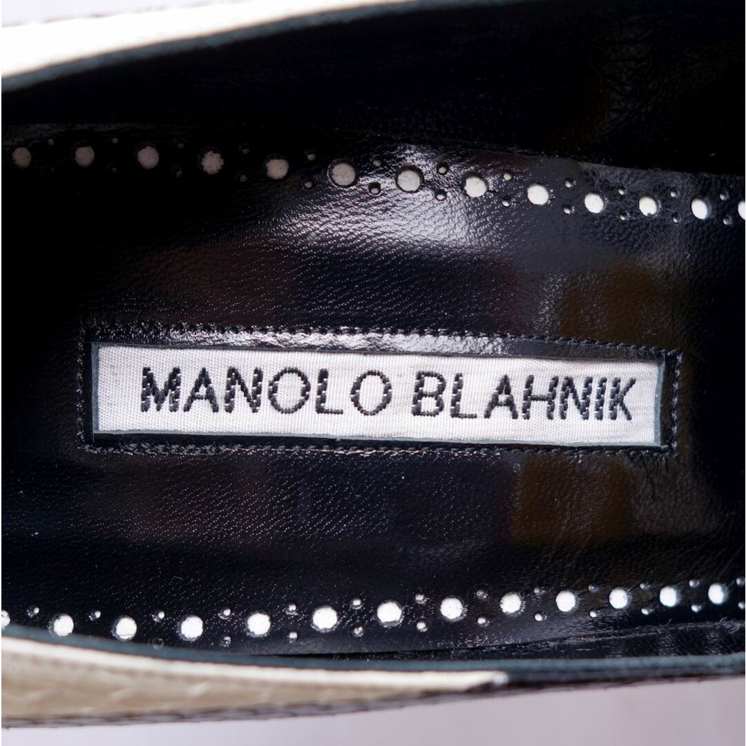 MANOLO BLAHNIK(マノロブラニク)の未使用 マノロ・ブラニク Manolo Blahnik パンプス パイソンレザー ストライプ ヒール シューズ 靴 レディース 36(23cm相当) ブラック/ホワイト レディースの靴/シューズ(ハイヒール/パンプス)の商品写真