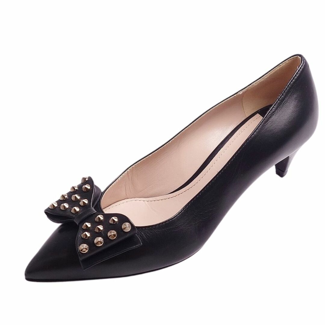 未使用 ミュウミュウ miumiu パンプス リボン スタッズ カーフレザー ヒール シューズ 靴 レディース 36 1/2(23.5cm相当) ブラック | フリマアプリ ラクマ