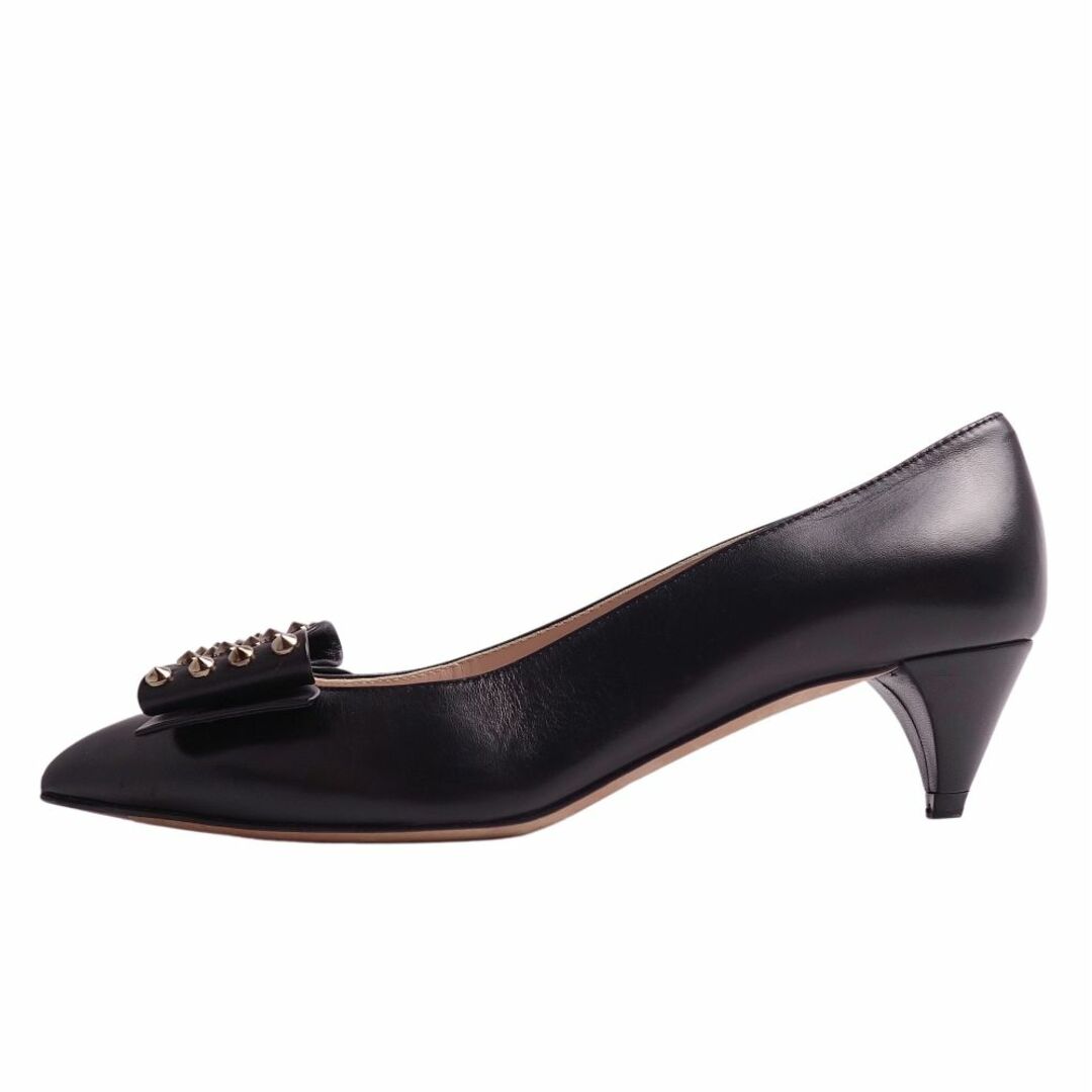 未使用 ミュウミュウ miumiu パンプス リボン スタッズ カーフレザー ヒール シューズ 靴 レディース 36 1/2(23.5cm相当) ブラック