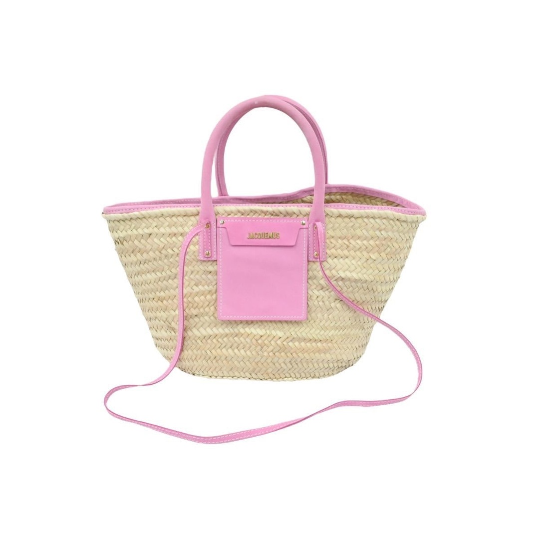 JACQUEMUS ジャックムス Le Panier Soli バスケット ビーチバッグ 2WAYバッグ カーフレザー ストロー ピンク 美品  40899