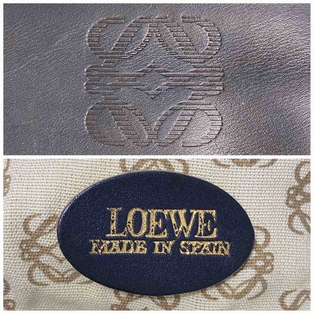 ロエベ LOEWE ミニボストンバッグ アナグラム 内側総柄 レザー ネイビー 6