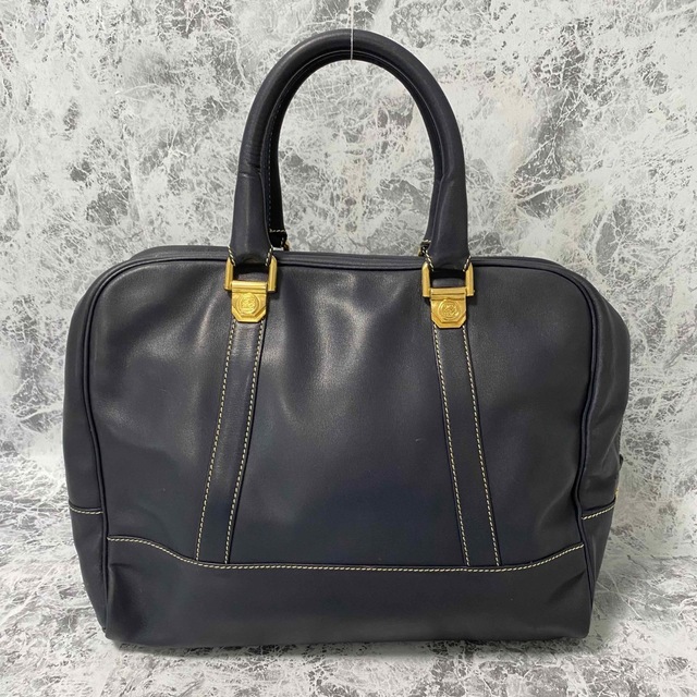 素材【良品】ロエベ LOEWE ボストンバッグ アナグラム 総柄 レザー グレー