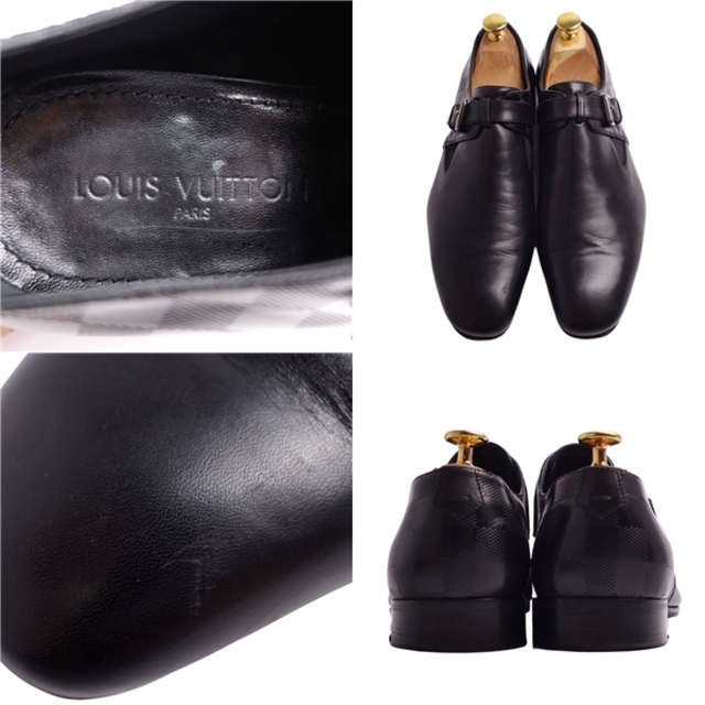 ルイヴィトン レザーシューズ ビジネスシューズ モンクストラップ ダミエ カーフレザー シューズ 靴 メンズ 7M(26cm相当) ブラック