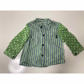 ハッカベビー(hakka baby)のハッカベビー  長袖シャツ　ドッキングドットボーダー　緑　グリーン　90cm(Tシャツ/カットソー)
