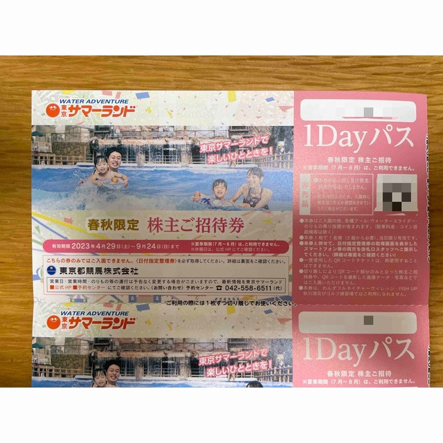 東京都競馬株主優待 東京サマーランド1Dayパス16枚セット 【SEAL限定商品】