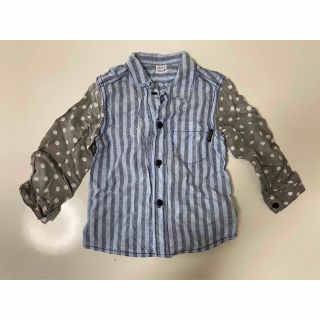 ハッカベビー(hakka baby)のハッカベビー  長袖シャツ　ドッキングドットボーダー　青　ブルー　90cm(Tシャツ/カットソー)