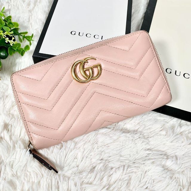 GUCCI グッチ 長財布 GGマーモント レザー ピンク キルティング 春のコレクション