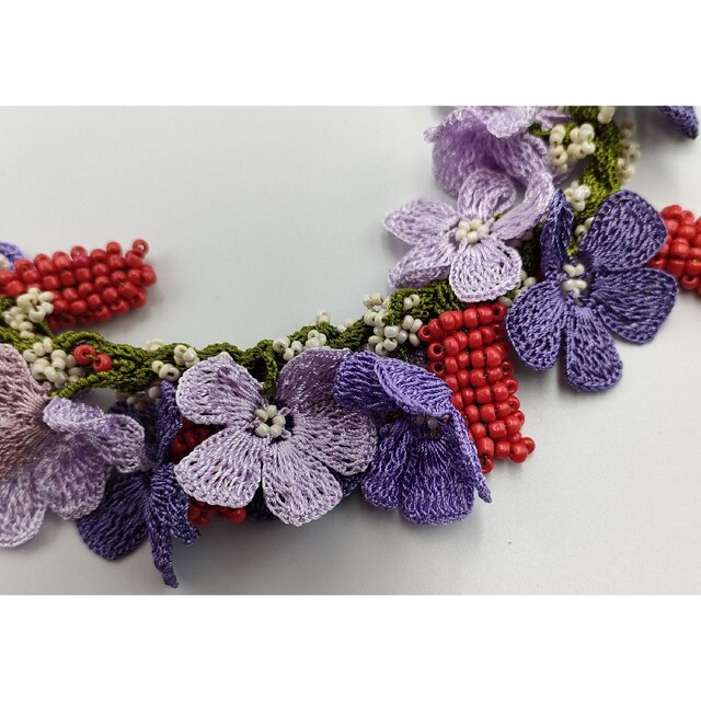 70%OFF!】 o3 ハンドメイド トルコ オヤ刺繍 ネックレス パープル