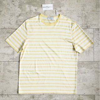 サルヴァトーレフェラガモ(Salvatore Ferragamo)の未使用 フェラガモ ☆ コットン ボーダー 半袖 Tシャツ L 伊製 イエロー(Tシャツ/カットソー(半袖/袖なし))