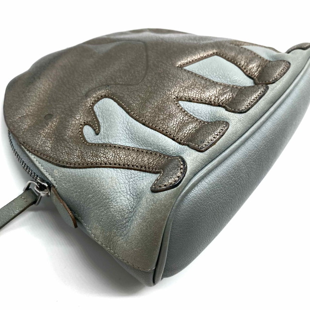 LOEWE ロエベ エレファント 象 ポーチ ライトブルー シルバー-