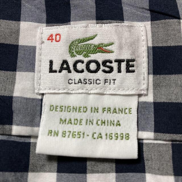 LACOSTE(ラコステ)のラコステ　長袖　ボタンダウンシャツ　BDシャツ　チェック柄　刺繍ロゴ　白紺　L メンズのトップス(シャツ)の商品写真