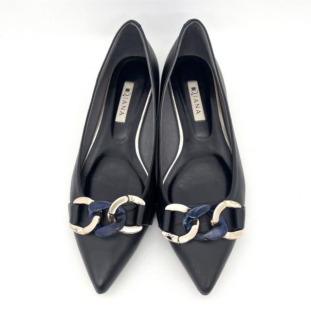 DIANA(ダイアナ)の✨美品✨ ダイアナ 24.5cm フラットパンプス チェーン ブラック 本革 レディースの靴/シューズ(ハイヒール/パンプス)の商品写真