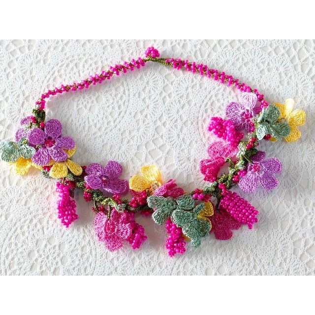 70%OFF!】 o3 ハンドメイド トルコ オヤ刺繍 ネックレス パープル