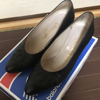 シャネル(CHANEL)の確実本物 CHANEL パンプス ブラック351/2(ハイヒール/パンプス)