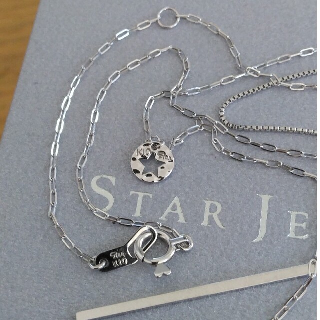 STAR JEWELRY(スタージュエリー)のスタージュエリー K10 WG ロング ネックレス バー Ｙ字 デザイン 美品 レディースのアクセサリー(ネックレス)の商品写真