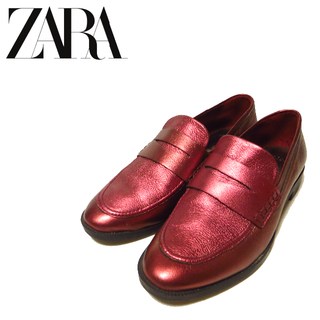 ザラ(ZARA)の美品 ZARA ザラ コインローファー 23.5㎝ 赤 レッド(ローファー/革靴)