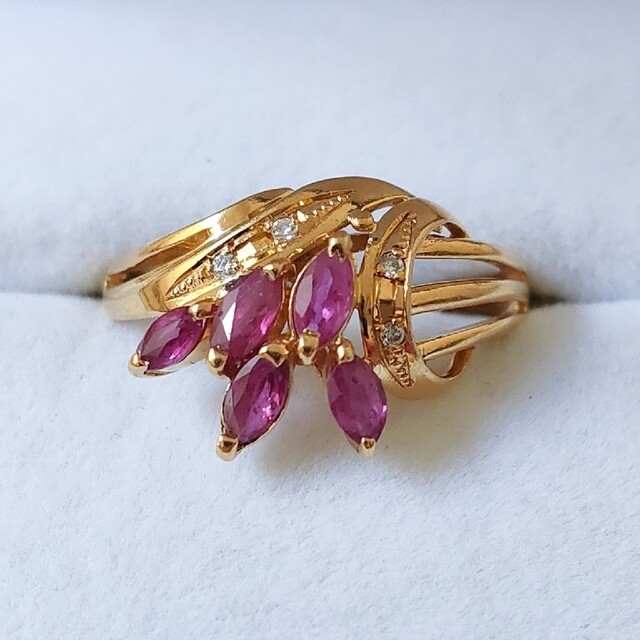 ダイヤモンド×ルビー リング K18YG 0.20ct 0.16ct 2.3g-