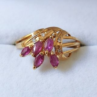 ダイヤモンド×ルビー リング K18YG 0.55ct 0.02ct 2.9g(リング(指輪))