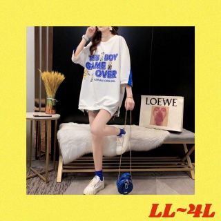 大きいサイズ かわいいスリット入りカジュアルチュニック☆ LL-4L WH(Tシャツ(半袖/袖なし))