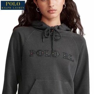 ポロラルフローレン(POLO RALPH LAUREN)のレア 美品 US Ｍ ポロ ラルフローレン 裏毛 スタッズ ロゴ パーカー(パーカー)