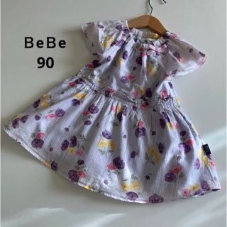 ベベ(BeBe)の専用！べべ　フレンチスリーブ　半袖　フレア　ワンピース　花柄　90 春　夏　(ワンピース)