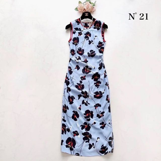 希少】N˚21 花柄 ロングワンピース ノースリーブ Iライン 38 売れ筋
