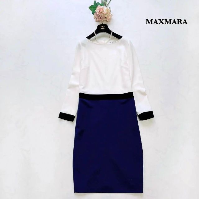 Max Mara - 【最高級白タグ】MAXMARA バイカラー ロングワンピース