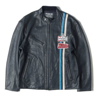 ヒステリックグラマー(HYSTERIC GLAMOUR)のHYSTERIC GLAMOUR ヒステリックグラマー ジャケット ゴートスキン レザー シングル ライダースジャケット レーシング レース ダーク 22AW ネイビー 紺 L アウター ブルゾン 【メンズ】【中古】【美品】(ライダースジャケット)