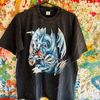 ブルーアイズ アバンギャルド リプリント Tシャツ 半袖 遊戯王メンズ 黒(Tシャツ/カットソー(半袖/袖なし))