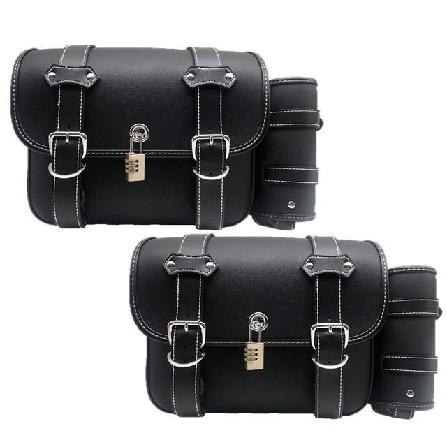 色: 左右2個セット】バイク サイド バッグ レザー ハーレー ツール
