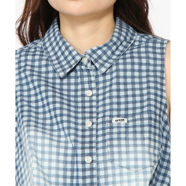 GUESS(ゲス)の【ブルー(F7KJ)】【S】GUESS シャツ ブラウス (W)Gingham Tie-Front Top レディースのトップス(タンクトップ)の商品写真