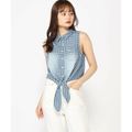 【ブルー(F7KJ)】(W)Gingham Tie-Front Top