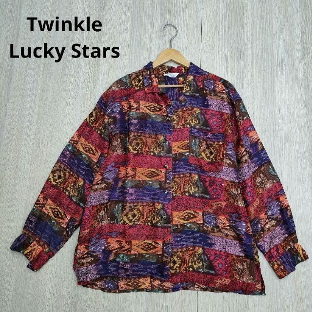 Twinkle Lucky Stars 古着 シルク 100% 柄 シャツ 長袖 | フリマアプリ ラクマ