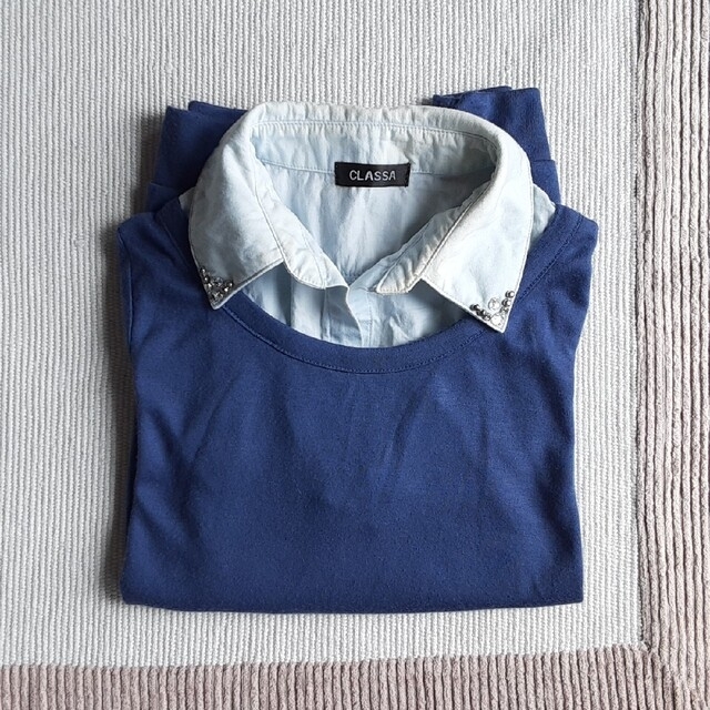 ベルメゾン(ベルメゾン)のレディース 長袖シャツ重ね着風カットソー 群青色 レディースのトップス(カットソー(長袖/七分))の商品写真