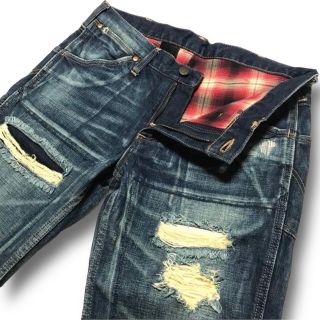 ラングラー(Wrangler)のラングラー × AKM S1061 裏地チェック ダメージ加工 サイズM(デニム/ジーンズ)