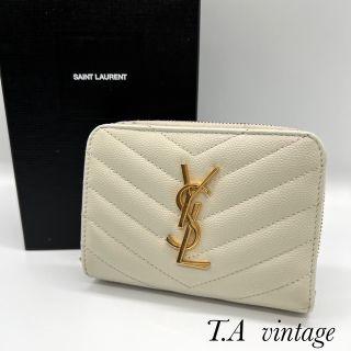 サンローラン(Saint Laurent)の美品！サンローラン　パリ　YSL  コンパクト折り財布　ホワイト(財布)