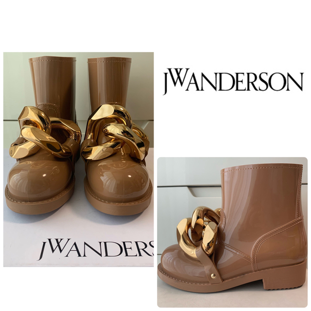 jw anderson ベージュエナメル　チェーン　レインブーツtonashoes24