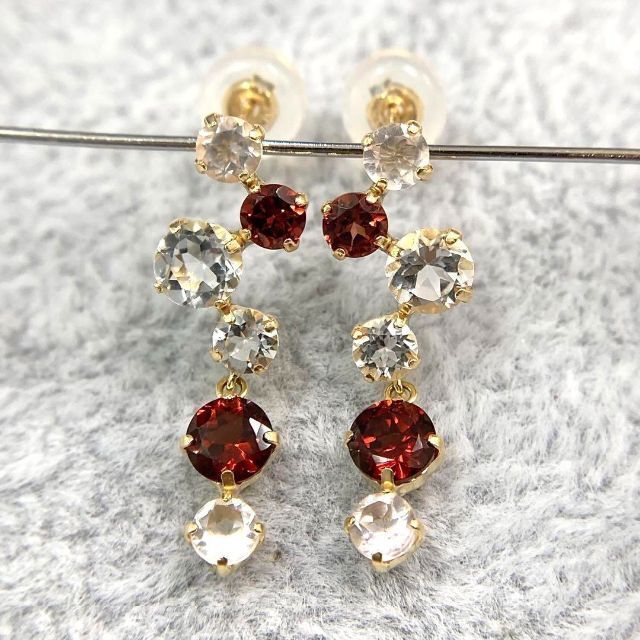 新品】K18 ガーネット Wトパーズ ローズクォーツ ピアス(18金 18K