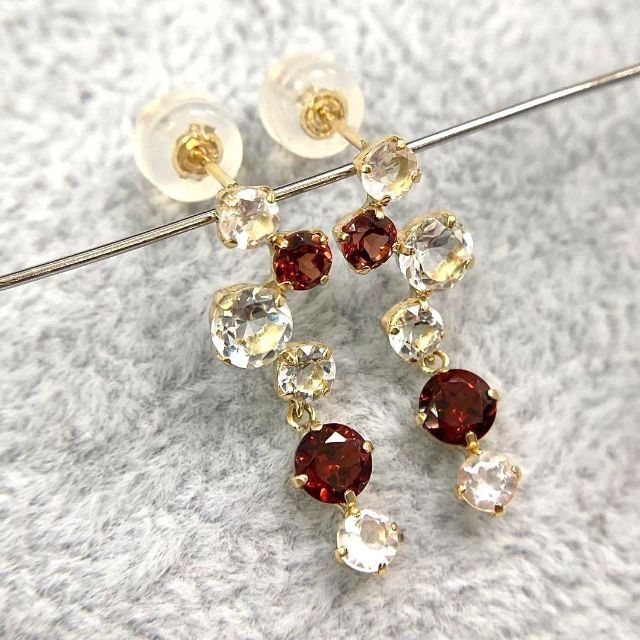 新品】K18 ガーネット Wトパーズ ローズクォーツ ピアス(18金 18K