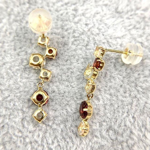 新品】K18 ガーネット Wトパーズ ローズクォーツ ピアス(18金 18K