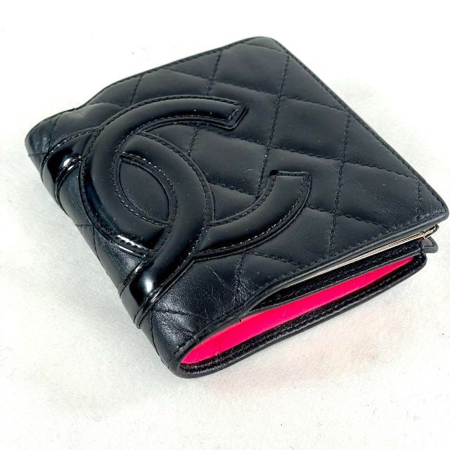 CHANEL シャネル カンボンライン 折り財布 コンパクト がま口 財布 黒