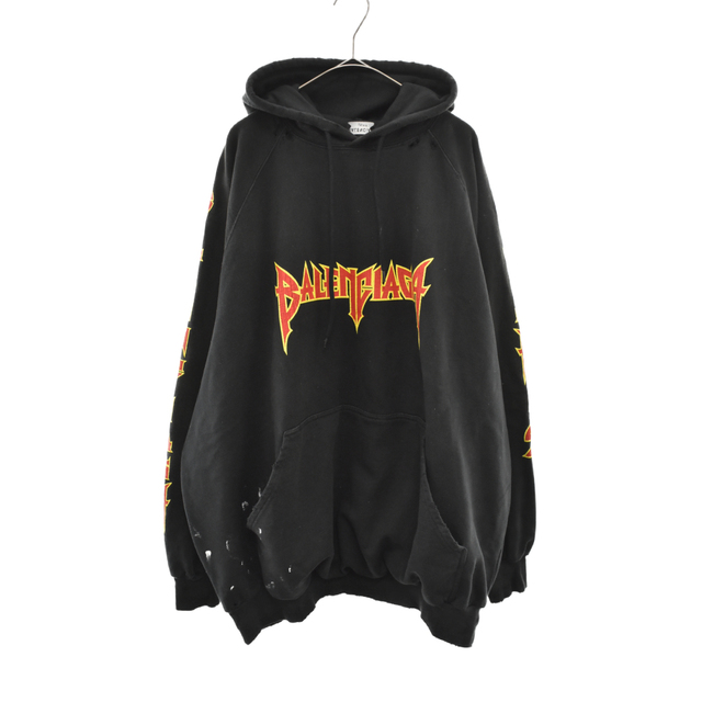 BALENCIAGA バレンシアガ 22SS METAL HOODIE OVERSIZED メタルプリントオーバーサイズパーカー ブラック 697879