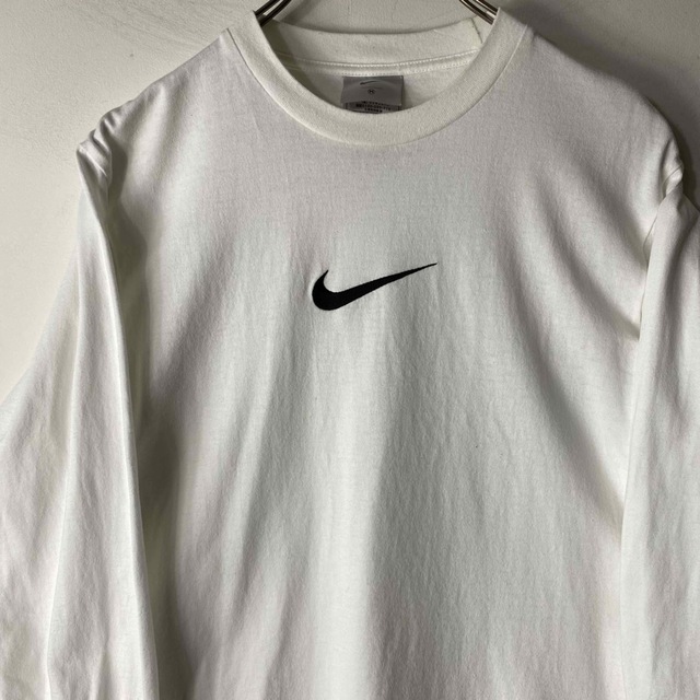 00’s Nike 刺繍ロゴ センターロゴ ロンT ホワイト 白 M 希少