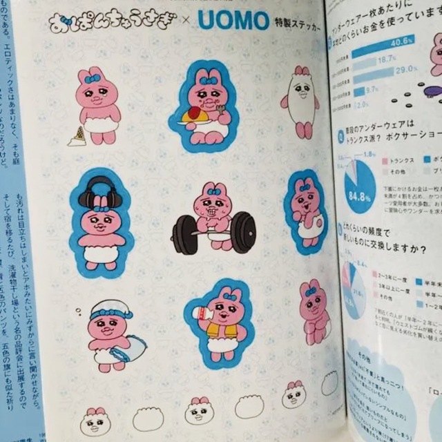 【あんな様専用】UOMO 12月号　おぱんちゅうさぎ　シール エンタメ/ホビーのおもちゃ/ぬいぐるみ(キャラクターグッズ)の商品写真