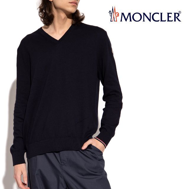 35 MONCLER ネイビー Vネック サマーニット セーター size L