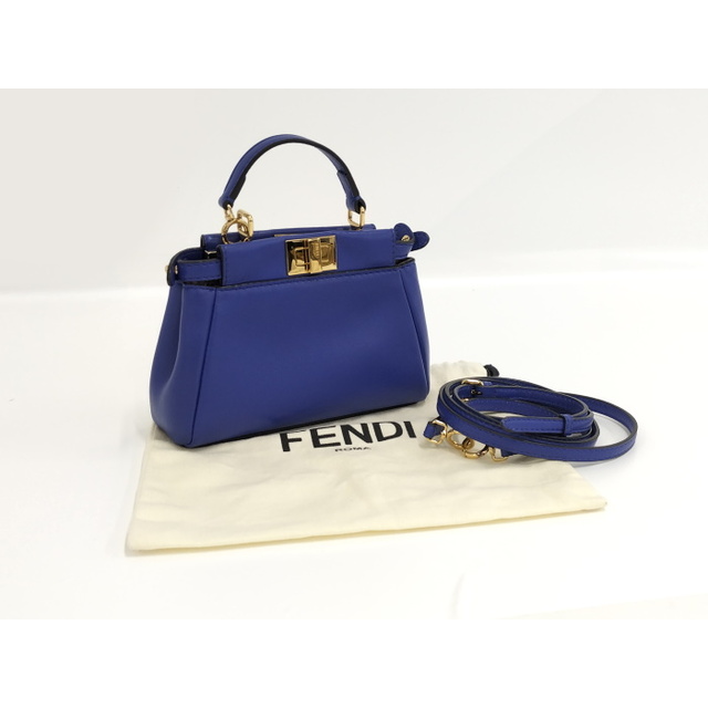 FENDI 2WAY ショルダーバッグ マイクロピーカブー レザー ブルー