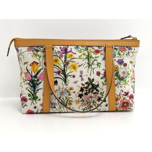 GUCCI トートバッグ フローラ 花柄 キャンバス レザー ホワイト