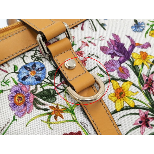 GUCCI トートバッグ フローラ 花柄 キャンバス レザー ホワイト