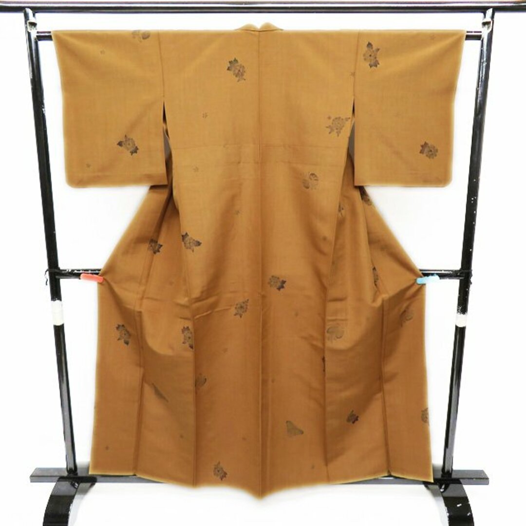 紬 着物 中古 正絹 単衣 土色 身丈158cm 裄63cm M A849-2 レディースの水着/浴衣(着物)の商品写真