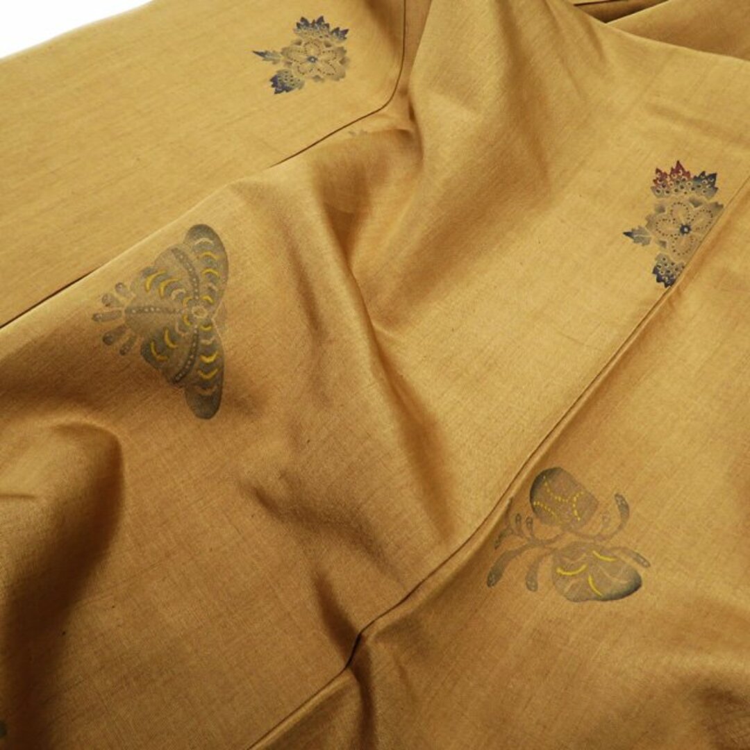 紬 着物 中古 正絹 単衣 土色 身丈158cm 裄63cm M A849-2 レディースの水着/浴衣(着物)の商品写真